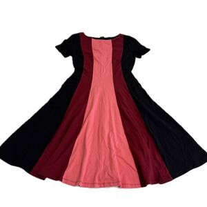eShakti Dress Womens 0 Black Burgundy Pink Colorblock Fit and Flare Short Sleeve